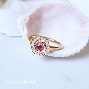 Hexagonal Pink Sapphire Halo Ring